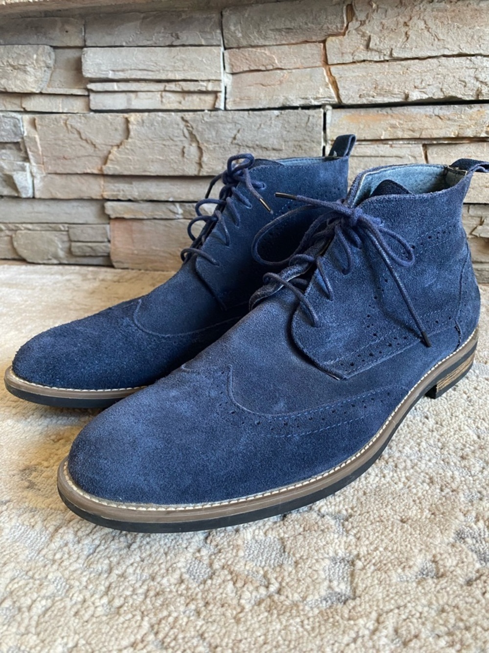 Bruno Marc Navy Blue Suede Leather Lace-Up Chukka Boots Wing Tip Brogue Ankle:11